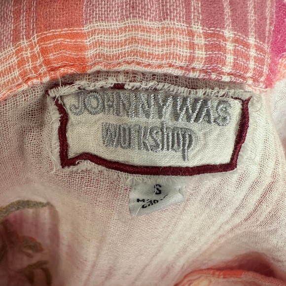Johnny Was Pink Plaid Floral Embroidered Shirt - Picture 2 of 7